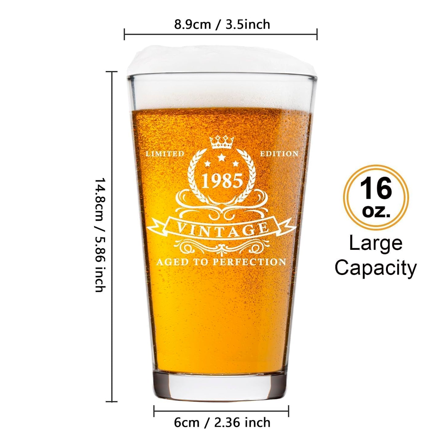 LIGHTEN LIFE 40th Birthday Gifts for Men 16oz,1985 Beer Glass in Barrel Box,40th Birthday Beer Glass,40th Birthday Gift Ideas,1985 Pint Glass for 40 Years Old Dad,Husband,40th Beer Glass