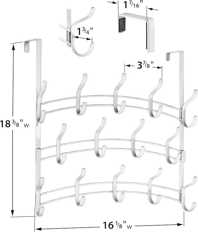 LYNK Professional® Home™ Over The Door Hooks - 28 Hook Over The Door Hanger - Over Door Coat Rack - Hanging Towels or Clothes - Bathroom, Bedroom or Laundry Room - Lifetime Ltd. Warranty – White