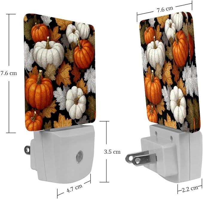 2 Pack Thanksgiving Orange and White Pumpkins a LED Night Light with Dusk-to-Dawn Sensor for Bedroom, Bathroom, Kitchen, Hallway, Stairs, Smart Night Lights Plug into Wall Auto on Off for Kids, Adults