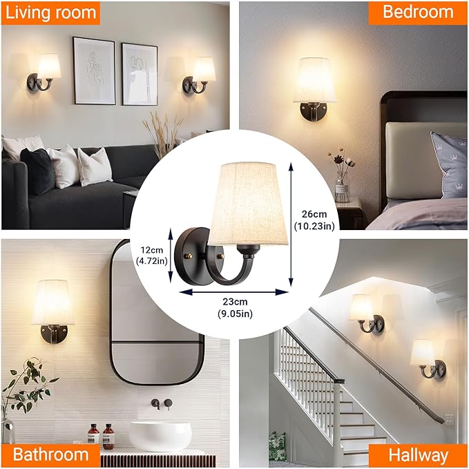 Peel and Stick Wall Sconces, No Drilling Stick On Wall Sconce, Wireless Battery Operated Wall Lights, Adhesive Wall Lamp with 10000mAh Battery Bulb for Bedroom Living Room Decor