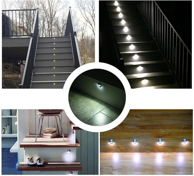 LED Stair Light Low Voltage Waterproof IP65 Outdoor 1-2/5" Recessed Wood LED Deck Lighting Yard Garden Patio Step Landscape Pathway Decor Lamp(1pcs,Cool White)