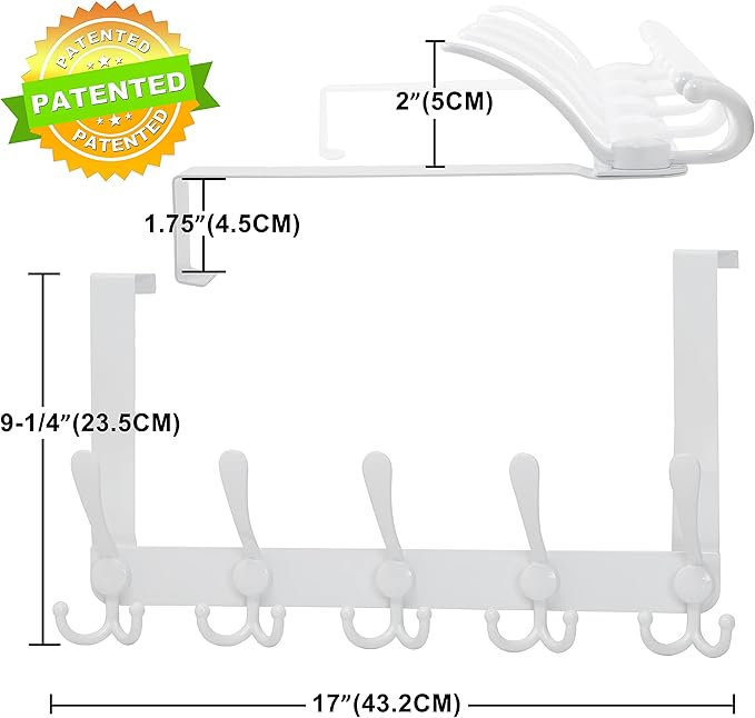 Dseap Over The Door Hook Hanger - Fits 1 3/8" to 1 3/4" Standard Doors | 5 Tri Hooks Heavy Duty Towel/Coat Rack | Door Organizer for Clothes, Jackets, Hats, Towels, Rose Gold