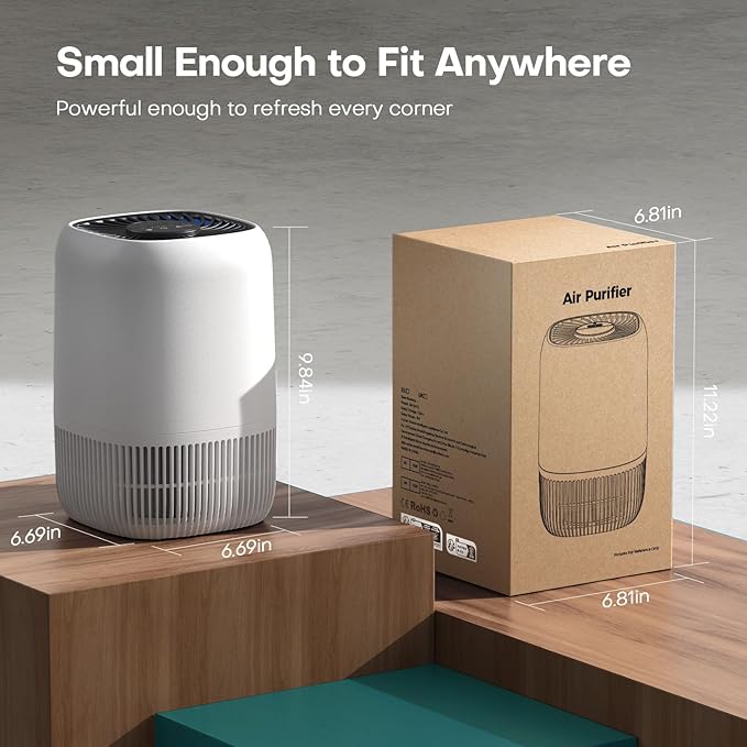 2 Pack of Air Purifier with H13 Sleep HEPA Filter, Fragrance Sponge Night Light Vital Breeze Timer 22dB, for Dust Pollen Smoke Odors, Office, Desktop, Home Bedroom Small Room, DH-JH12 White