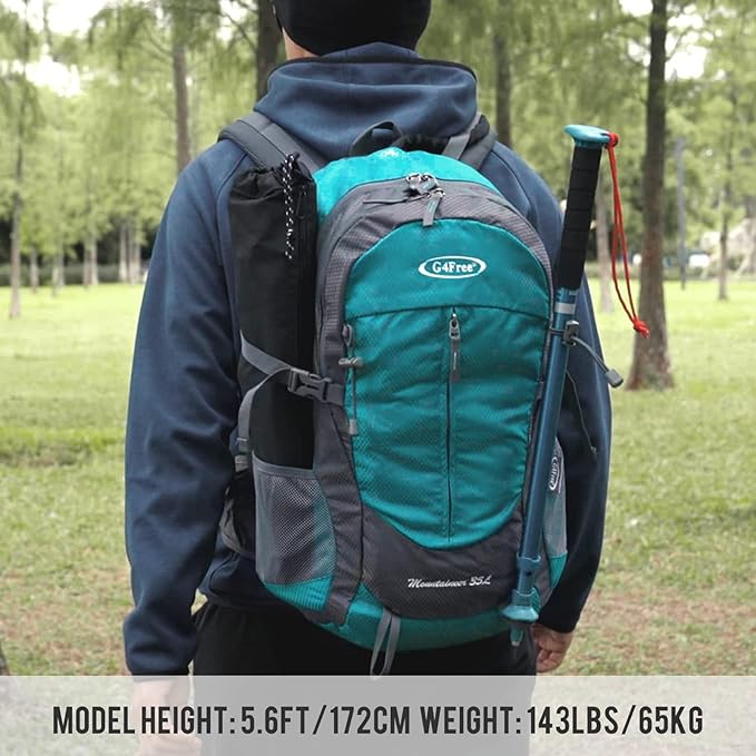G4Free 35L Hiking Backpack Water Resistant Outdoor Sports Travel Daypack Lightweight with Rain Cover for Women Men (Peacock Green)