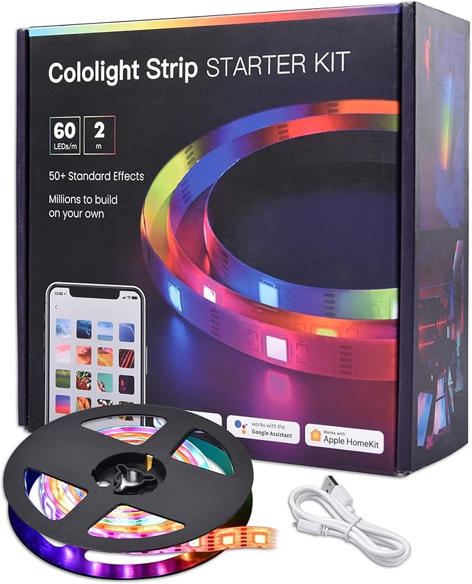 AW 6.6ft LED Strip Light APP Control Music Sync Color Changing WiFi Smart 120 LEDs Ambient Lamp Compatible with Alexa & Google Assistant for Bedroom Gaming Room