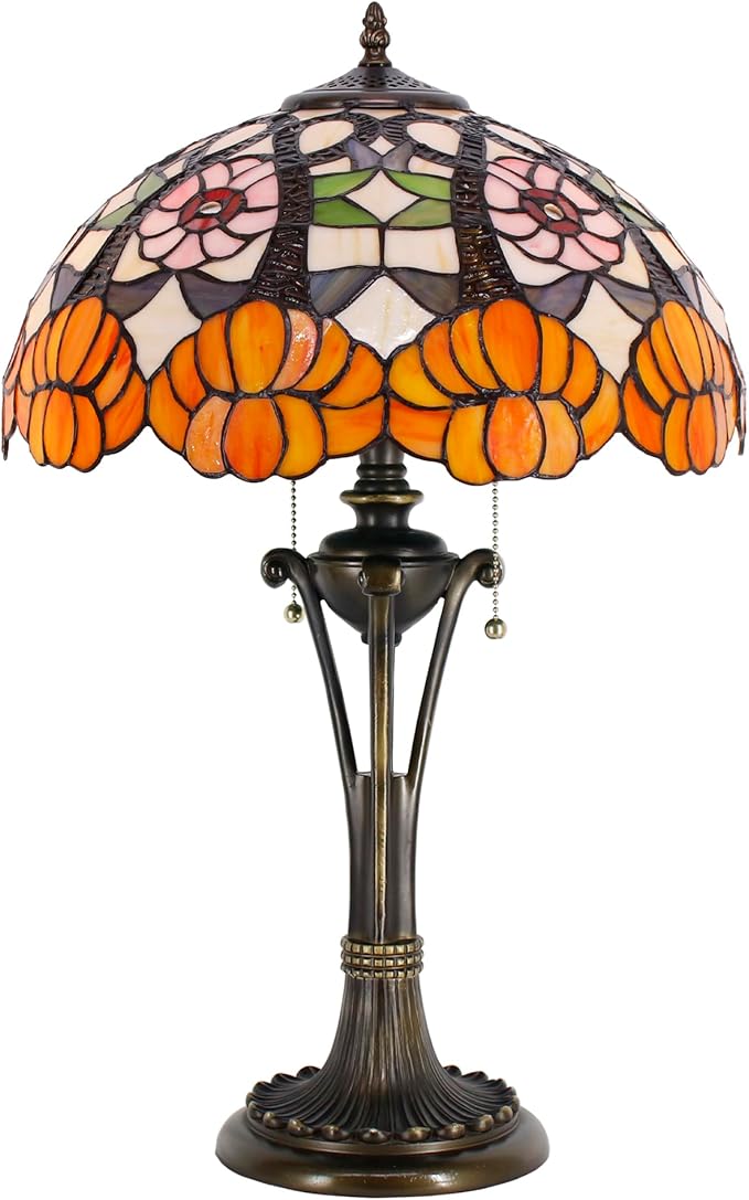 Tiffany Table Lamp Orange Flower Stained Glass Desk Lamp 16X16X24 Inches Reading Light