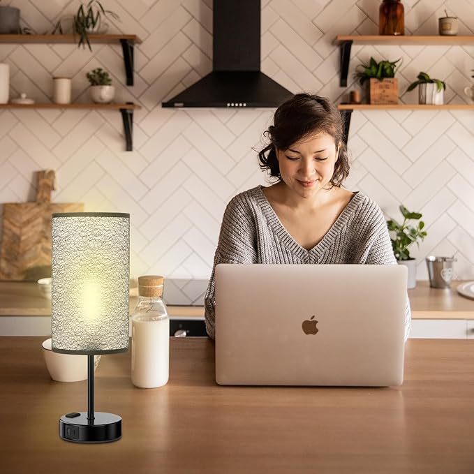 Table Lamp for Bedroom with Touch Control,Bedside Lamp with USB C+A Charging Ports& AC Outlets, Adjustable 3color LED Light for Home Decor/Nightstand/Bedroom/Office,Included Bulb
