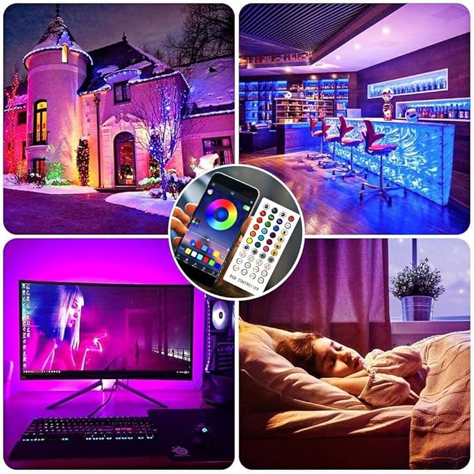 Bluetooth LED Lights Strips 32.8ft with APP Control, Music Sync Waterproof Flexible RGB Color Changing LED Strips Lights for Bedroom Room,LED Neon Tape Rope Lights with Remote for Gaming Mood Lighting