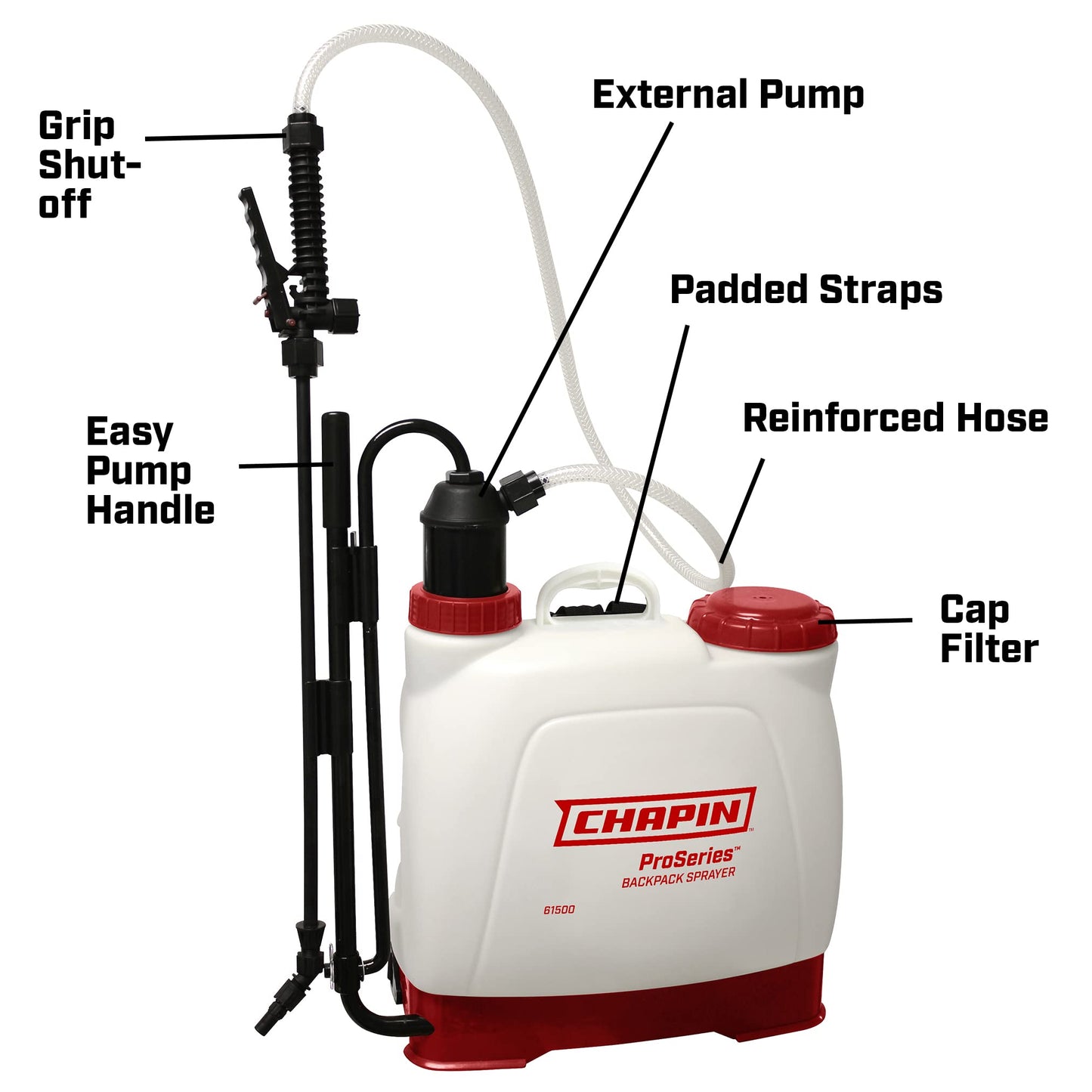 Chapin 61500 4-Gallon Made in USA Euro Style Backpack Sprayer with Poly Fan/Cone Nozzles, Cushion Grip Shut-Off, Padded Adjustable Straps, 2-Stage Filtration System, Translucent White
