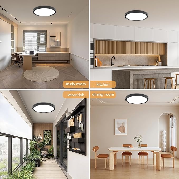 6PK 12 Inch LED Flush Mount Ceiling Light, 24W, 2520LM, 3000K/4000K/6000K CCT Selectable Super Slim Low Profile Ceiling Light, Close to Ceiling Round Flat Panel Fixture for Hallway,Bedroom,kitchen