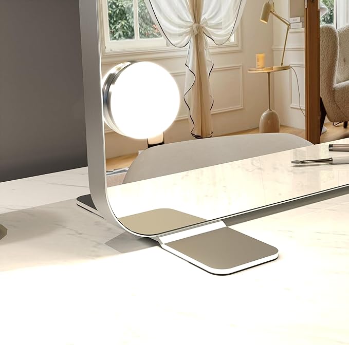 BEAUTME Large Vanity Mirror with Lights, 36''×24'' Makeup Mirror, Light up Mirror with 16 Dimmable LED Bulbs and 3 Color Lighting Modes, Tabletop or Wall Mounted, Silver