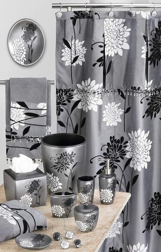 Zahari Home 4pc Erica Bathroom Accessories Sets Modern Classic Soap Dispenser, Tumbler, Tooth Brush Holder and Soap Dish Holder Unique Design Grey Bathroom Set
