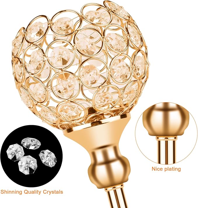 Gold Crystal Candle Holders Decorative Candelabra 3 Arms Candlesticks Holder Table Centerpiece Center Pieces Decoration for Dining Table Home Decor, Wedding, Party, Anniversary