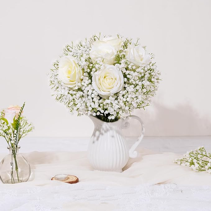 50 Pcs Babys Breath Artificial Flowers, Baby Breath Flowers Artificial Bulk, Real Touch White Fake Flowers, Faux Babies Breath Gypsophila for Wedding Home Decor Floral Arrangement