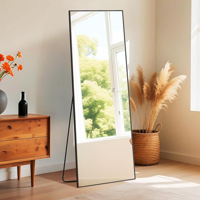 DUMOS Wall-Mounted Full Length Mirror 25"x 71" for Bedroom, Full Body Floor Mirror with Stand, Hanging or Leaning for Wall, Black