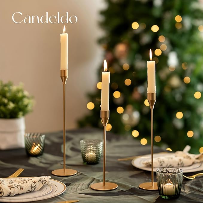 Candlestick Candle Holders Gold Taper: Candeldo Tall Brass Candles Stick Holder Decor Set of 15 Dinning Table Centerpiece Vintage Metal Candle Stand Wedding Decorations