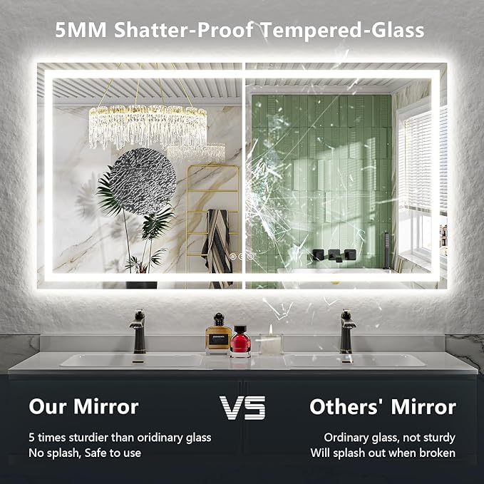84x32 Inch LED Bathroom Mirror with Lights Front and Backlit Lighted Vanity Mirror for Bathroom Wall with 3 Colors Dimmable Anti-Fog Memory Shatter-Proof IP54 Waterproof Horizontal/Vertical