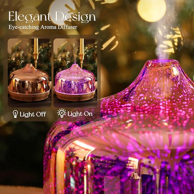 Porseme 500ml Glass Essential Oil Diffuser Aromatherapy Ultrasonic Cool Mist Humidifier 15-21 Running Hours Diffusers with Remote Control for Sleeping Yoga Working Spa(Rose Gold)