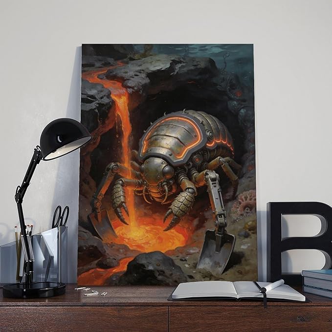 Framed Steampunk Mechanical Trilobite Wall Art - Volcanic Underwater Retro Poster for Garage Apartment Decor 12x18inch(30x45cm)