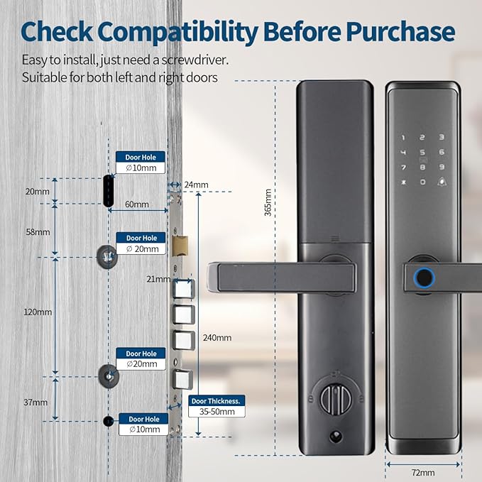 Sophies Keyless Entry Door Lock, Bluetooth Smart Deadbolt Door Lock Works with APP Control Code and Key Support IC Cards Smart Locks for Front Door for Home Hotel Apartment