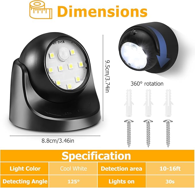Motion Sensor Outdoor Lights - Outdoor Motion Sensor Light Battery Operated Wireless Spotlight Motion Detector Security Light Auto On Off for Sheltered Porch Stair Hallway Garage Wall Shed (1 Pack)