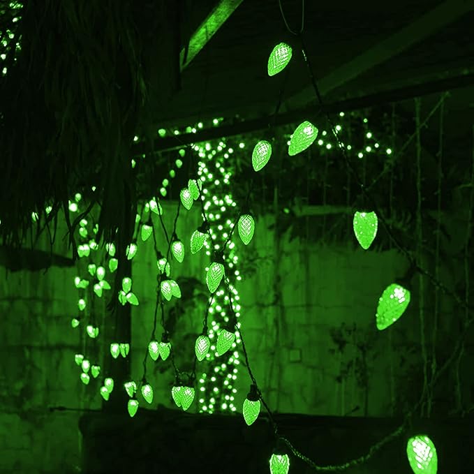 Dazzle Bright C9 Christmas String Lights, Waterproof Connectable Green Wire Fairy Lights, Christmas Lights for Indoor Outdoor Home Yard Xmas Tree House Decorations (Green, 50 LED)