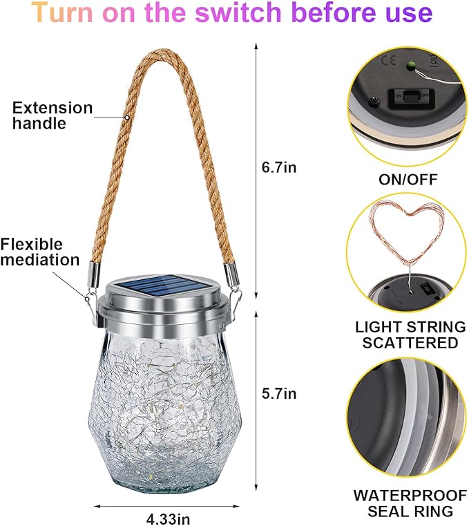 Solar Lantern, Hanging Solar Lights Outdoor Waterproof 2 Pack, Upgraded 60 LED Lanterns Decorative Outdoor, Garden Decor for Patio Path Backyard Christmas Halloween, Multicolor