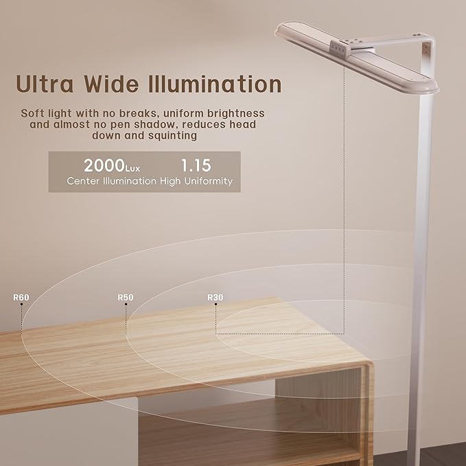 LED Desk Lamp for Home Office, Double Head Desk Lamp,24W Dimmable Desk Light 5 Color 5 Brightness Levels Office Lamp, Adjustable Gooseneck Office Light Eye Protection (White-Large Desk lamp)