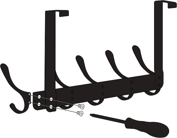 WEBI Over The Door Hooks for Hanging,Door Hanger,Over The Door Towel Rack Coat Rack Towel Hanger for Coats,Clothes,Bathroom,Black,2 Packs