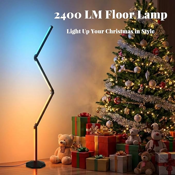 LED RGB Corner Floor Lamp Foldable Floor Light 2200K-6500K Tunable White with 16 Million Custom Colors Remote/App,Timer Setting (RGB Foldable Floor Lamp)