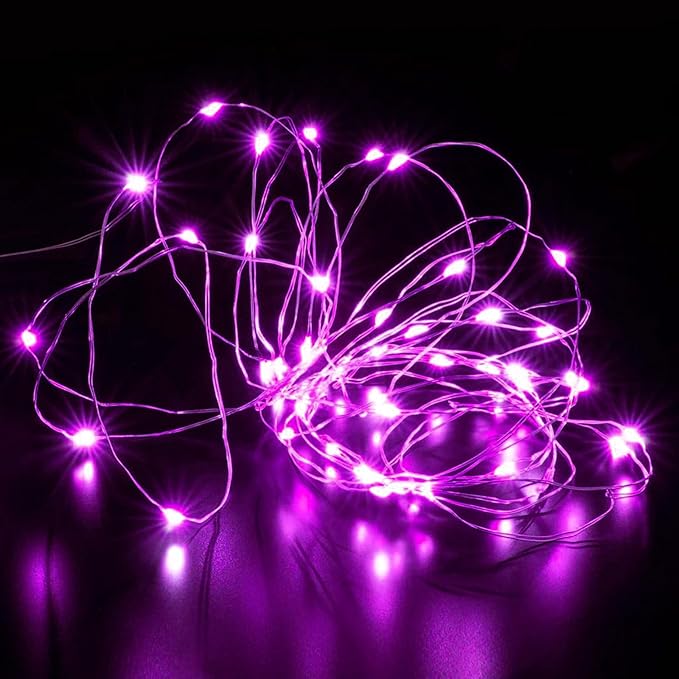 Aogist 24 Pack Fairy Lights 3 Modes 7ft 20 LED Waterproof,Battery Operated Silver Wire Firefly Starry Moon Mini String Lights for Mason Jars Christmas DIY Crafts Wedding Party Bedroom,Pink