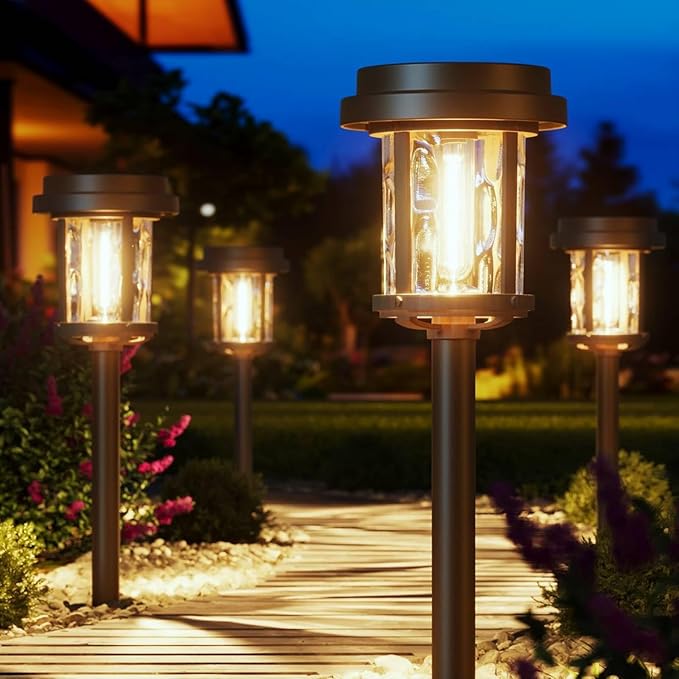 XMCOSY+ Solar Pathway Lights, Dual-Tone Solar Lights Outdoor Waterproof IP65, 20 LM LED Bright Glass Outside Light for Garden Path Yard Walkway Driveway (Black & Brown)