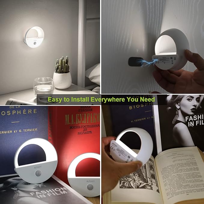 Rechargeable Motion Sensor Night Light, Battery Night Lights LED Cool White Magnetic Stick-on Motion Sensored Hallway Light, with Dusk to Dawn Sensor for Stair, Wall, Bedroom, Bathroom(6 Pack)