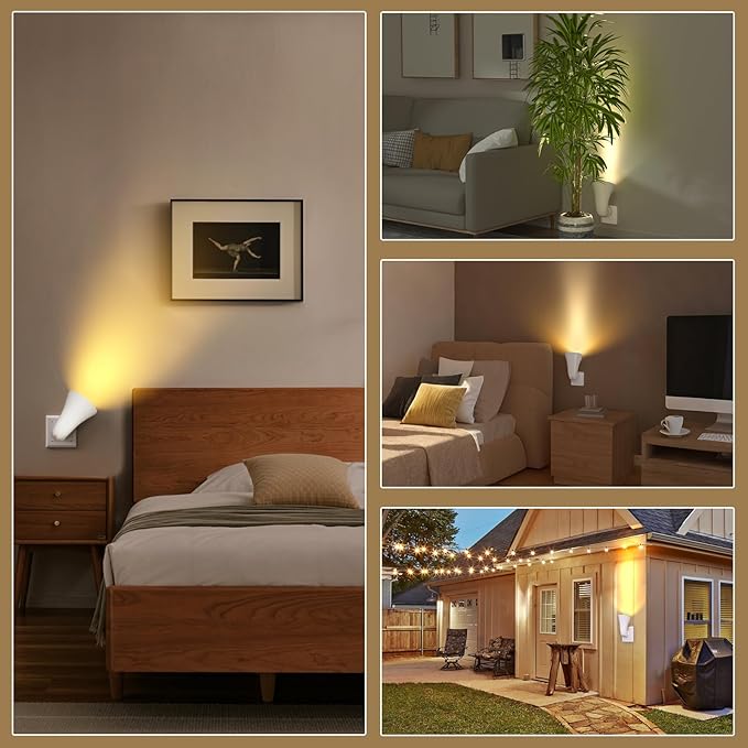 Plug in GU10 Wall Uplighter Lamp with Touch Control, 360° Rotatable Plugin Wall Wash GU10 Spotlight for Indoor Lighting, Indirect Lighting Inside, 5W Warm White 3000K LED Bulb Included