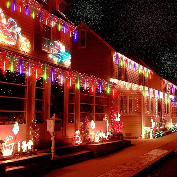 Kwaiffeo Multicolor Icicle Lights Outdoor, Waterproof 40-Tube Meteor Shower Lights for Christmas New Year Party Outside Decor, Equivalent to 5 Sets of 8-Tubes
