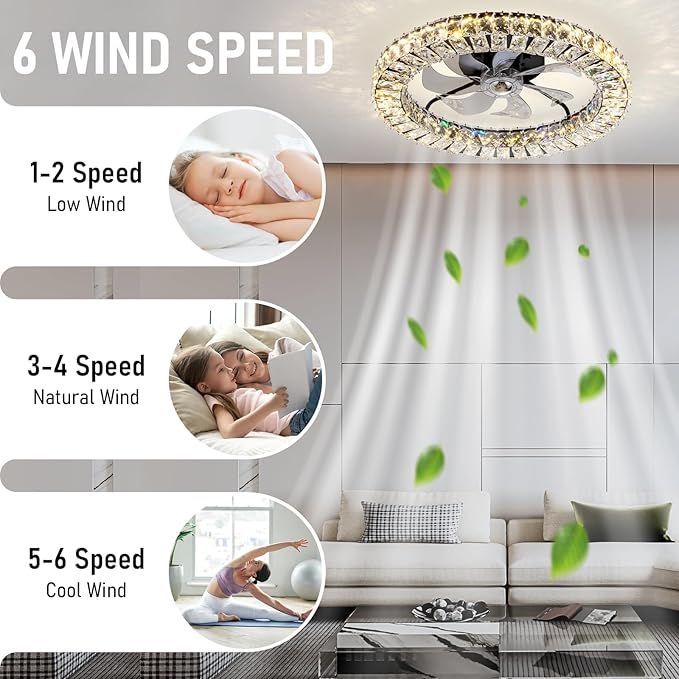 RGB Ceiling Fans with Lights, 22" Low Profile Ceiling Fan with Light,Smart Bladeless LED Fan Light with Remote/APP Control,Black Ceiling Fan for Bedroom