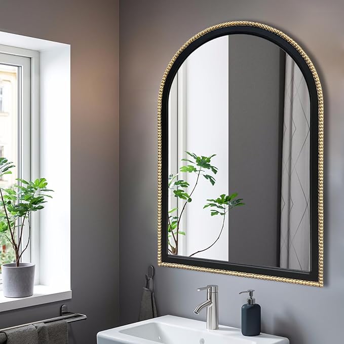 WAMIRRO Ornate Gold Mirror,Arched Black Morden Luxury Living Room Decorative Farmhouse Bathroom Mirorrs for Entryway Firplace Mantel Hallway 36"X28"