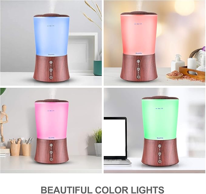 BlueHills Premium Set of Two Large 2000 ML XL Essential Oil Diffusers Humidifier Combo for Large Room Home with Décor LED Lights Great Gift – Value Pack of Dark Wood Grain.