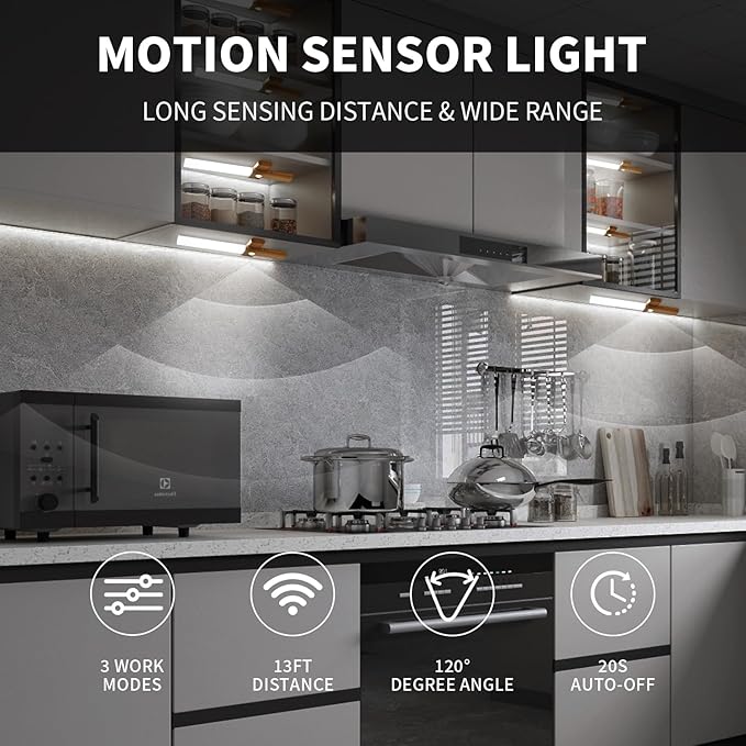 ASAWASA Stair Led Lights,Rechargeable Battery Operated Motion Sensor Light Indoor,Magnetic Dimmable Closet Lights, Wireless Under Counter Lights for Kitchen, Stairs,Restroom(White Light)