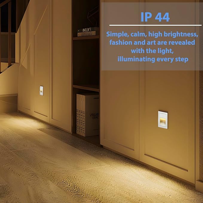 120V Indoor Outdoor Step Lights, Indoor LED Stair Lights Warm White 3000K, Waterproof Recessed Wall Lights for Stair, Bedroom, Kitchen, Balcony, Hallway, Aluminum, 8Pack