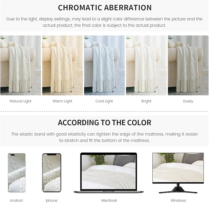 BOURINA Beige Throw Blanket 50x60 Inches Throw Textured Solid Soft Sofa Couch Decorative Knit Blanket