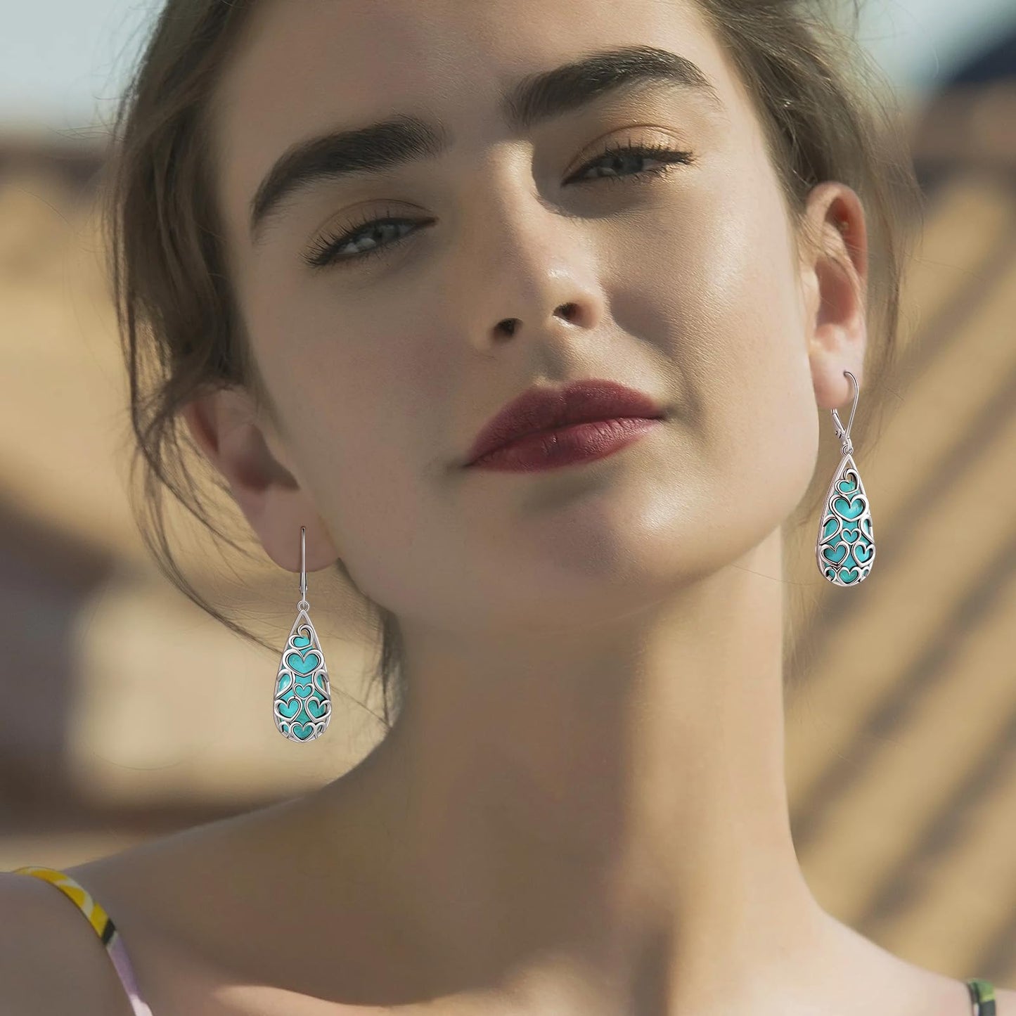 Phyonio Turquoise Earrings for Women, Turquoise Jewelry for Women,925 Sterling Silver Teardrop Earrings,Boho Drop Earrings, Trendy Leverback Dangle Drop Earrings Western Jewelry Hypoallergenic Gift for Her