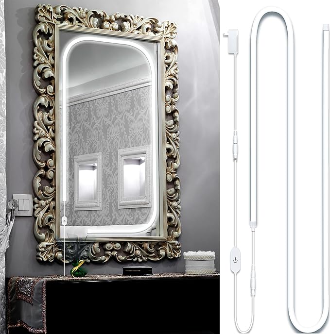 LED Vanity Mirror Lights, Hollywood Style Make up Lighting, 10FT/6000K/Dimmable/12V Adapter/Self-Adhesive Strip Lights for Mirror, Lighting for Makeup Vanity Table & Bathroom Mirror