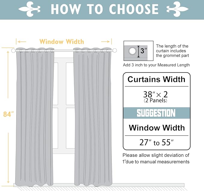 ChrisDowa 100% Blackout Curtains 84 inch Long for Bedroom with Black Liner, 2 Thick Layers Total Blackout Thermal Insulated Grommet Window Curtains 2 Panels Set (Grey, 38 x 84 Inch)