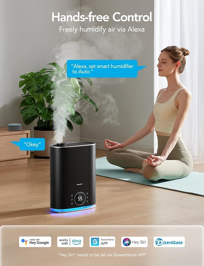 Generic Smart Humidifier Max: 7L Warm/Cool Mist, WiFi Enabled, Top Fill, 70H Runtime, Large Rooms up to 800sq.ft, Alexa/App Control, Standard, Black