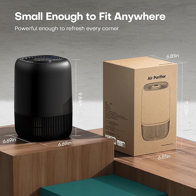 2 Packs of Air Purifiers for Home Bedroom, H13 Quiet HEPA Filter for Dust Pollen Smoke Odors, with Fragrance Sponge Night Light Vital Breeze Timer 22dB, Office Desktop Small Room, DH-JH12 Black