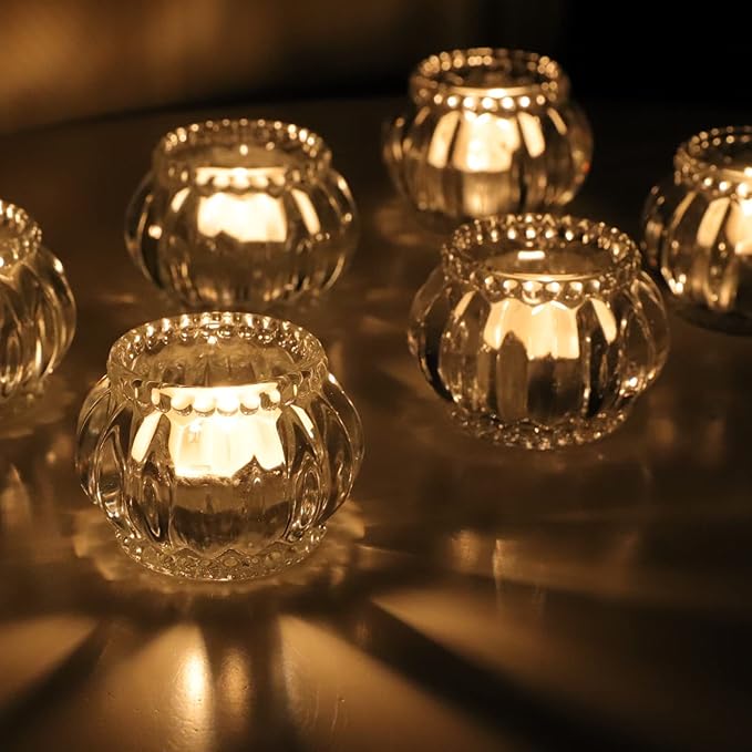 Woho Clear Votive Candle Holders Set of 6,Tealight Candle Holder Bulk for Wedding Party, Glass Tea Lights Candle Holder for Table Centerpiece, Christmas Decor