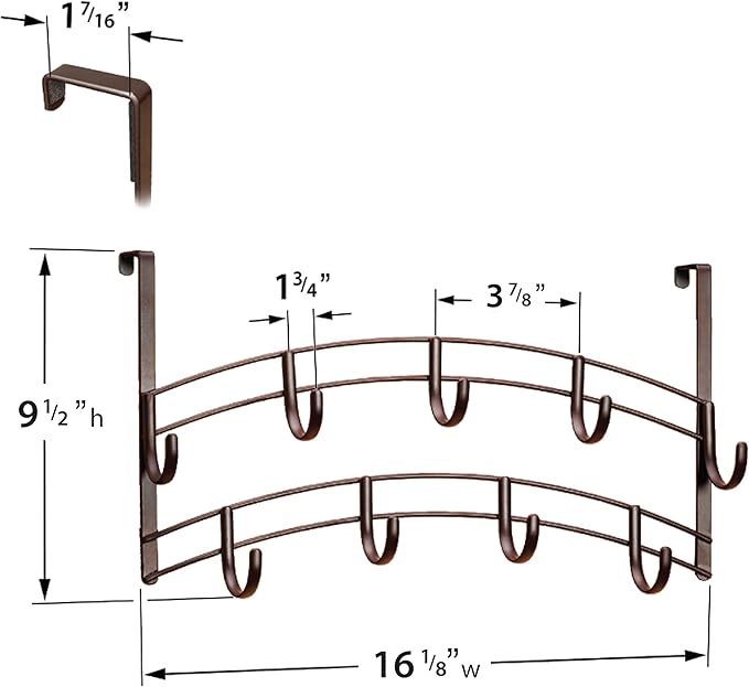 LYNK Professional® Home™ Over The Door Hooks - 9 Hook Over The Door Hanger - Over Door Coat Rack - Hanging Towels or Clothes - Bathroom, Bedroom or Laundry Room - Lifetime Ltd. Warranty – Bronze