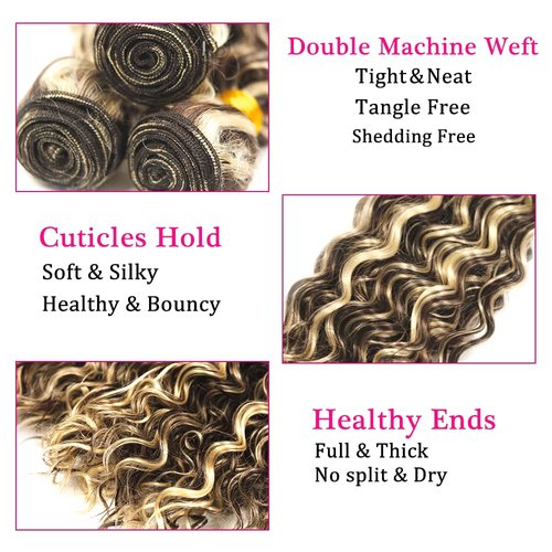 Vinmdonm P4613 Human Hair Bundles Blonde Water Wave 3 Bundle 20 22 24 inch 2 Tone #4 and 613 Bundle Brazilian Virgin Hair Extensions