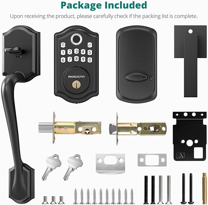 DS10 Pro Keyless Entry Door Lock with Handle Set, Smart Front Door Locks Set, Electronic Keypad, Fingerprint Deadbolt, Bluetooth APP Control, Auto-Lock & One Touch Locking, Matte Black